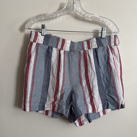 LOFT Linen Blend Striped Shorts Medium Blue Red White Elasticβ Waist Casual - Picture 4 of 7